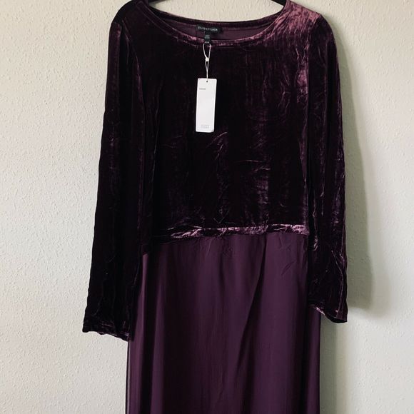 Eileen Fisher Velvet Silk Ballet Neck Duster Dress - Picture 4 of 8